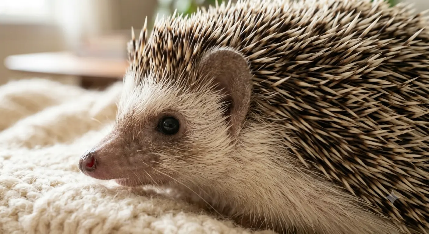 Close up look of a hedgehog showing its soft face and sharp quills