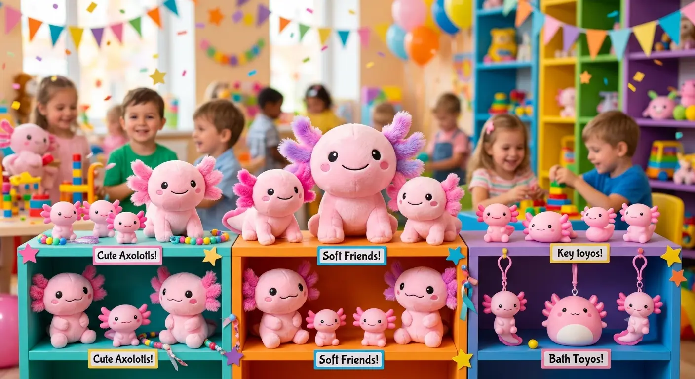 Cute pink Axolotl Toys for children displayed on a vibrant background