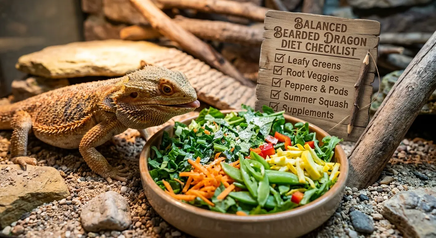 Fresh organic vegetables used in a balanced Bearded Dragon Diet checklist