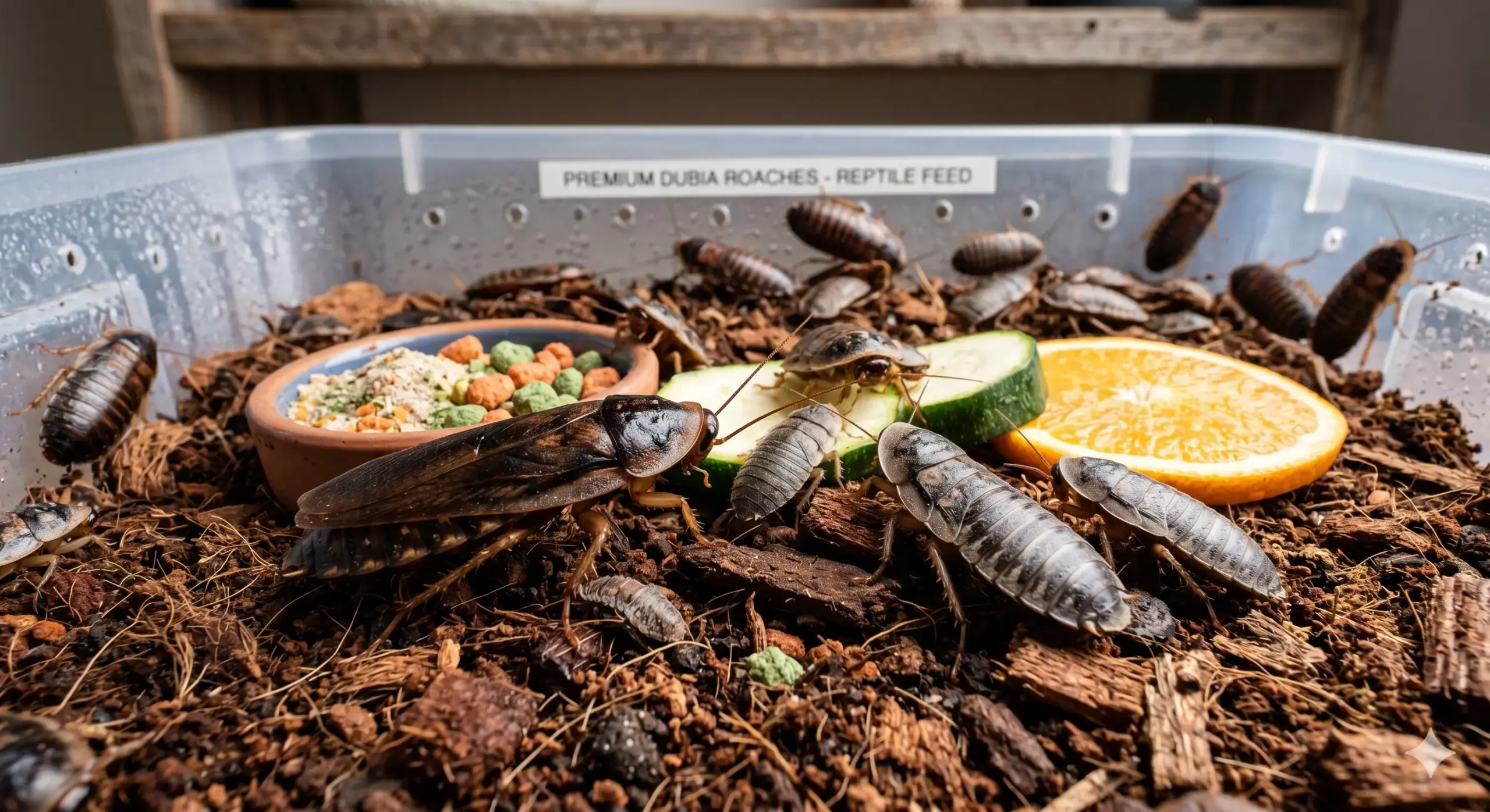 A close up view of nutritional dubia roaches used as premium food for reptiles