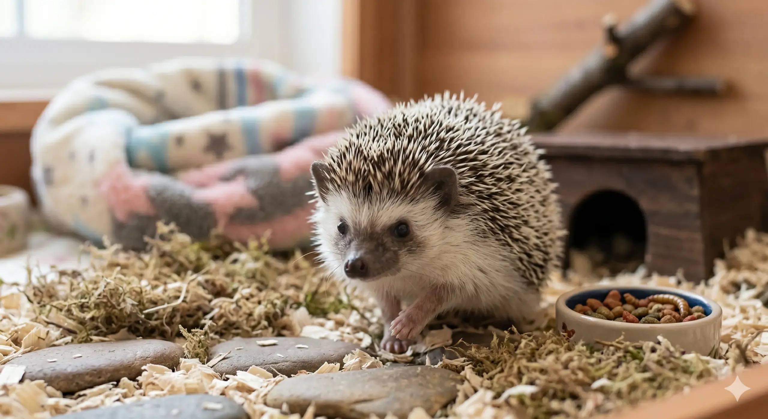 Close up shot of hedgehog quills and face showing defensive posture