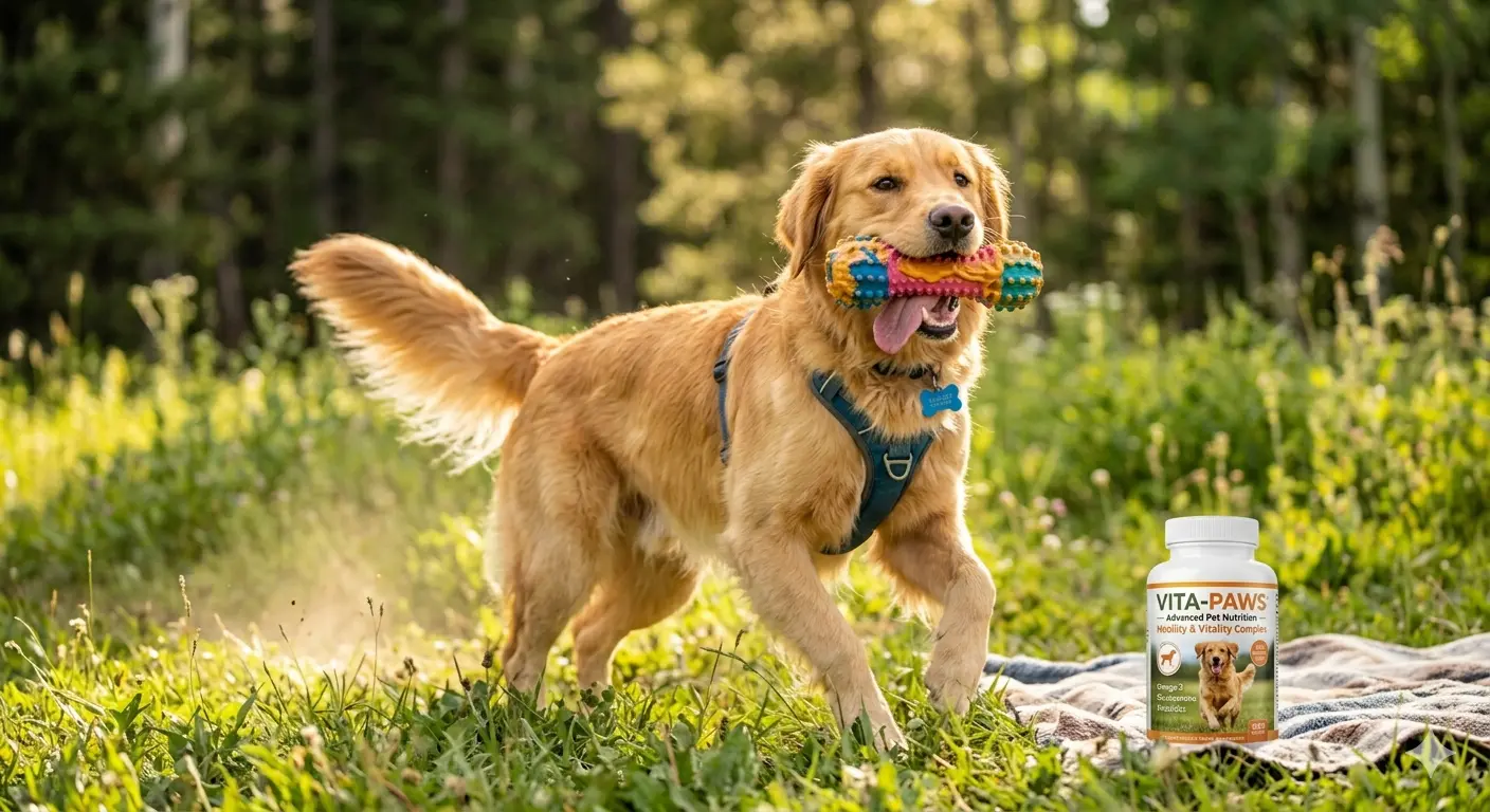 Happy dog enjoying advanced pet nutrition supplements