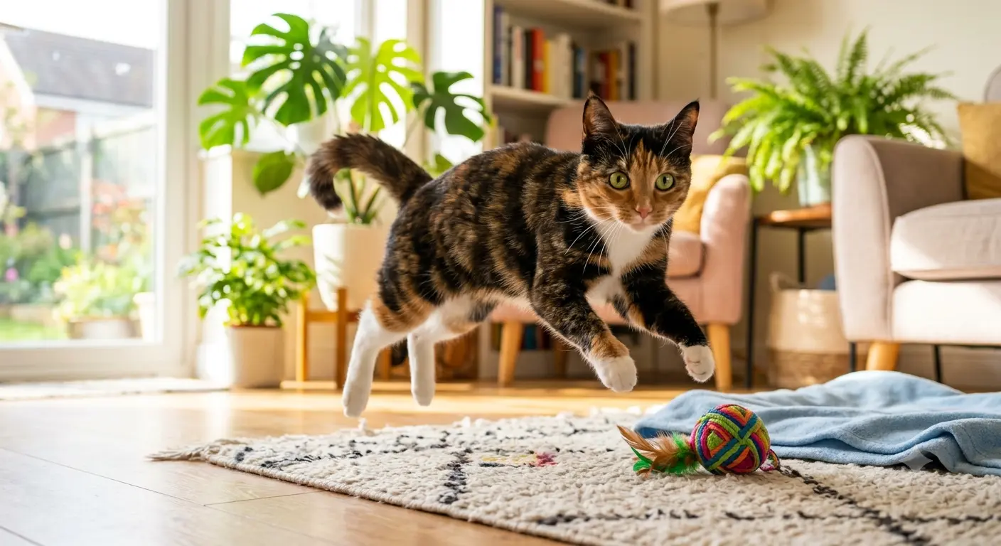 Healthy domestic short hair cat looking vibrant and full of energy