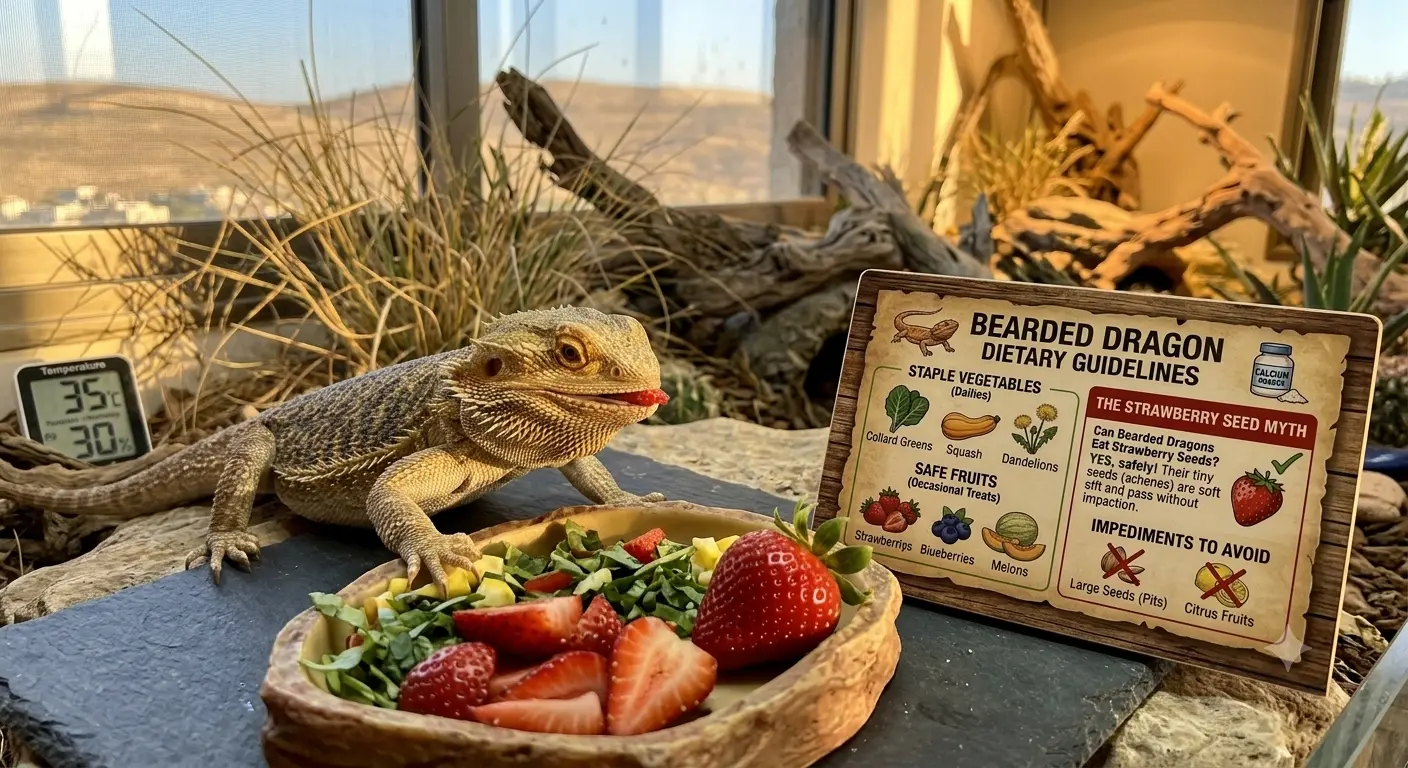 Bearded dragon dietary requirements including Can Bearded Dragons Eat Strawberry Seeds safely
