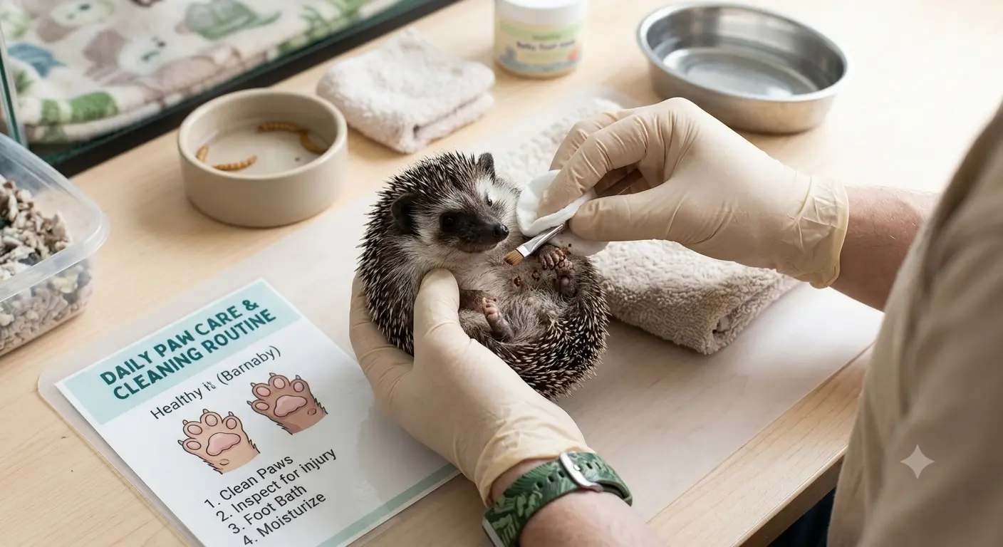 Hedgehog poop cleaning and foot care routine