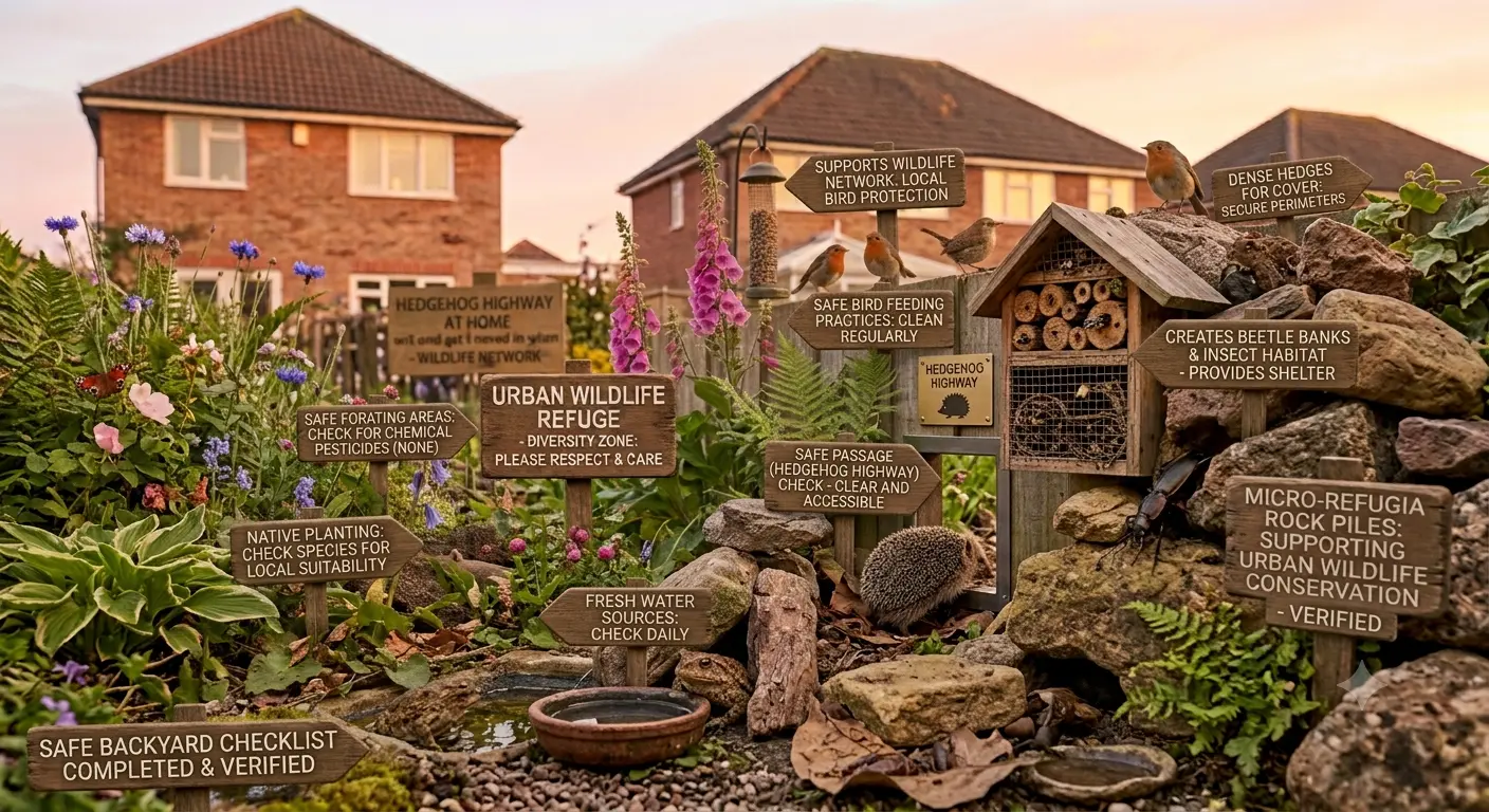 Safe backyard environment checklist for urban wildlife conservation