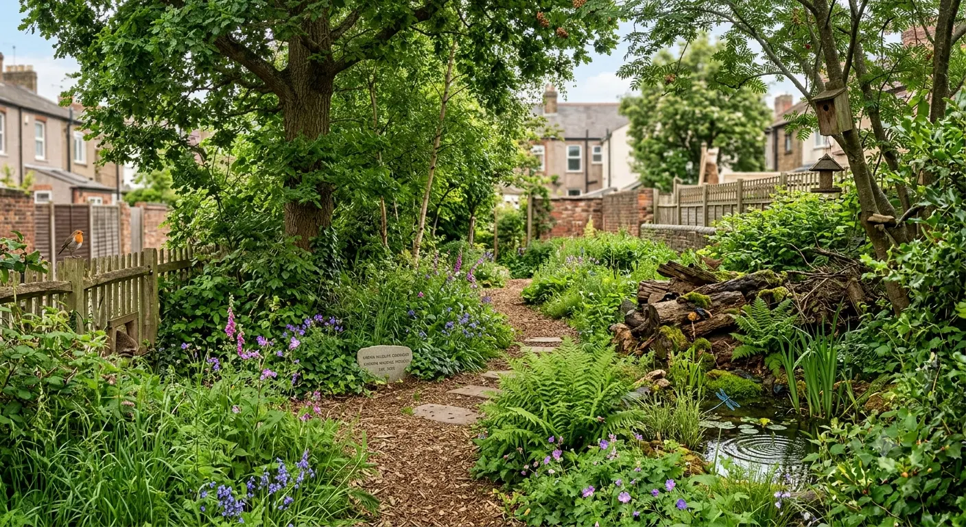 Garden wilding project with woodland feel for urban wildlife corridors