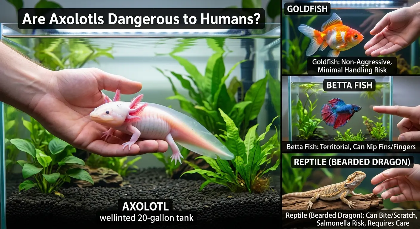 Are axolotl dangerous to humans compared to other freshwater pets