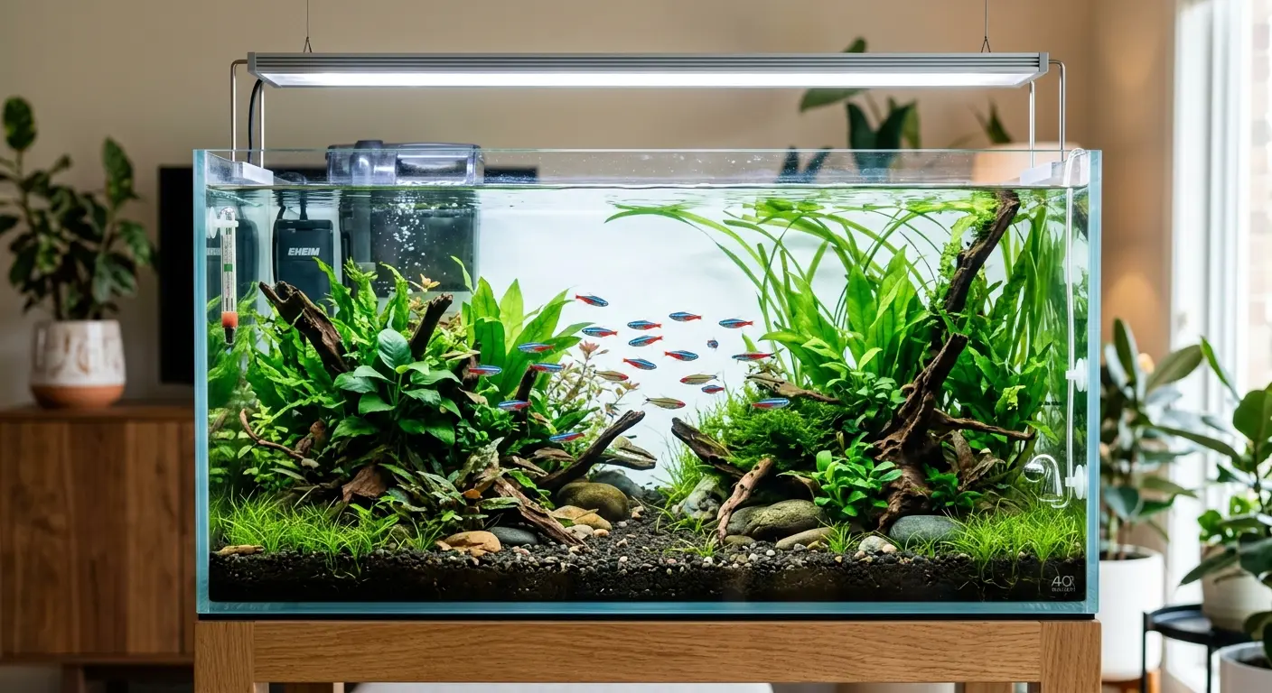 Aquarium tank setup with pristine clean water for aquatic pet care