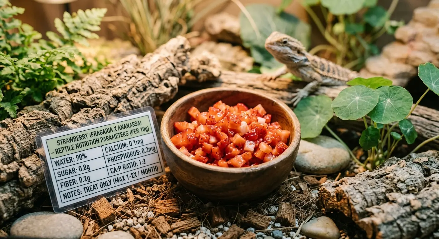 Fresh finely chopped strawberries for reptile nutrition parameters