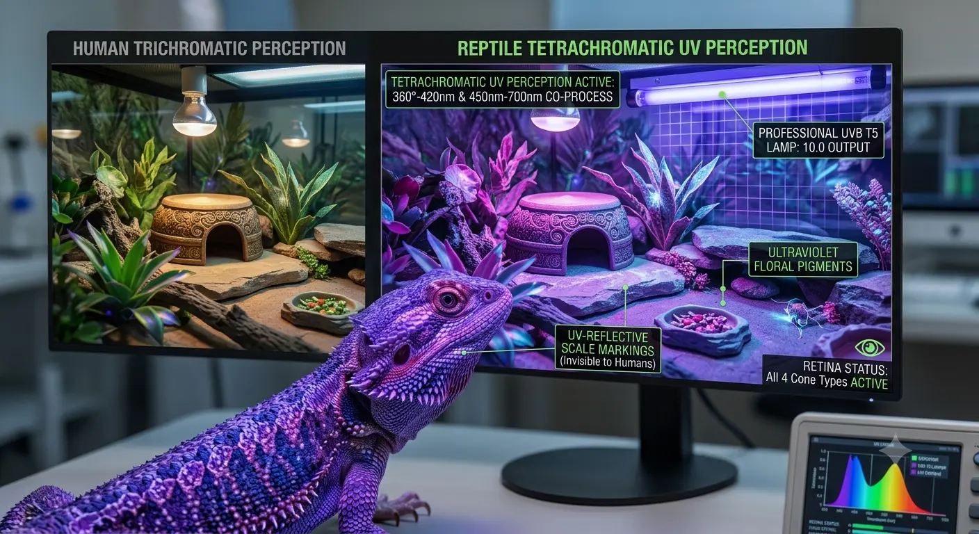 reptile under uvb light showing tetrachromatic perception