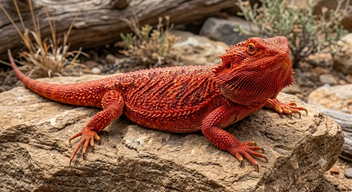 Vibrant red morph bearded dragon highlighting unique scale genetics