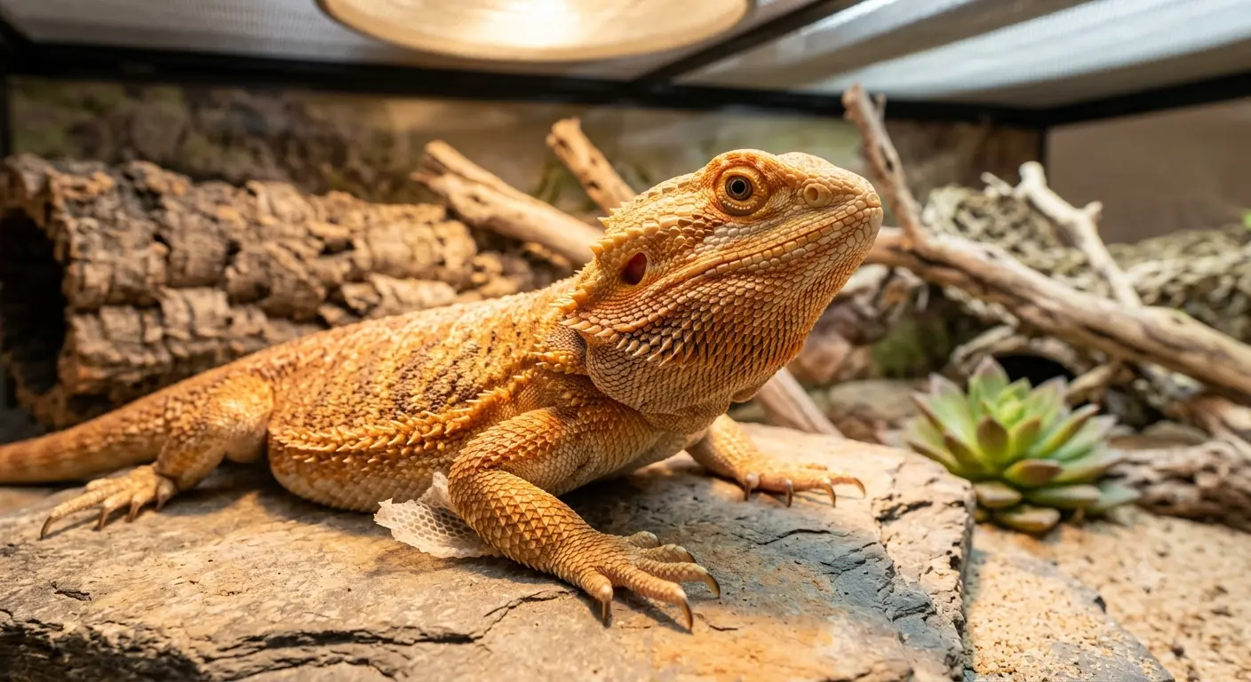 Healthy bearded dragon showing clear head scales after a successful shed