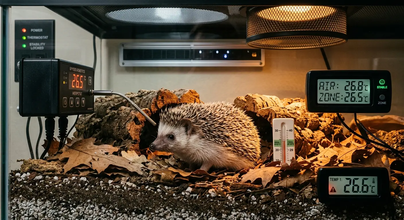 African Pygmy Hedgehog requiring precise temperature control and thermal stability