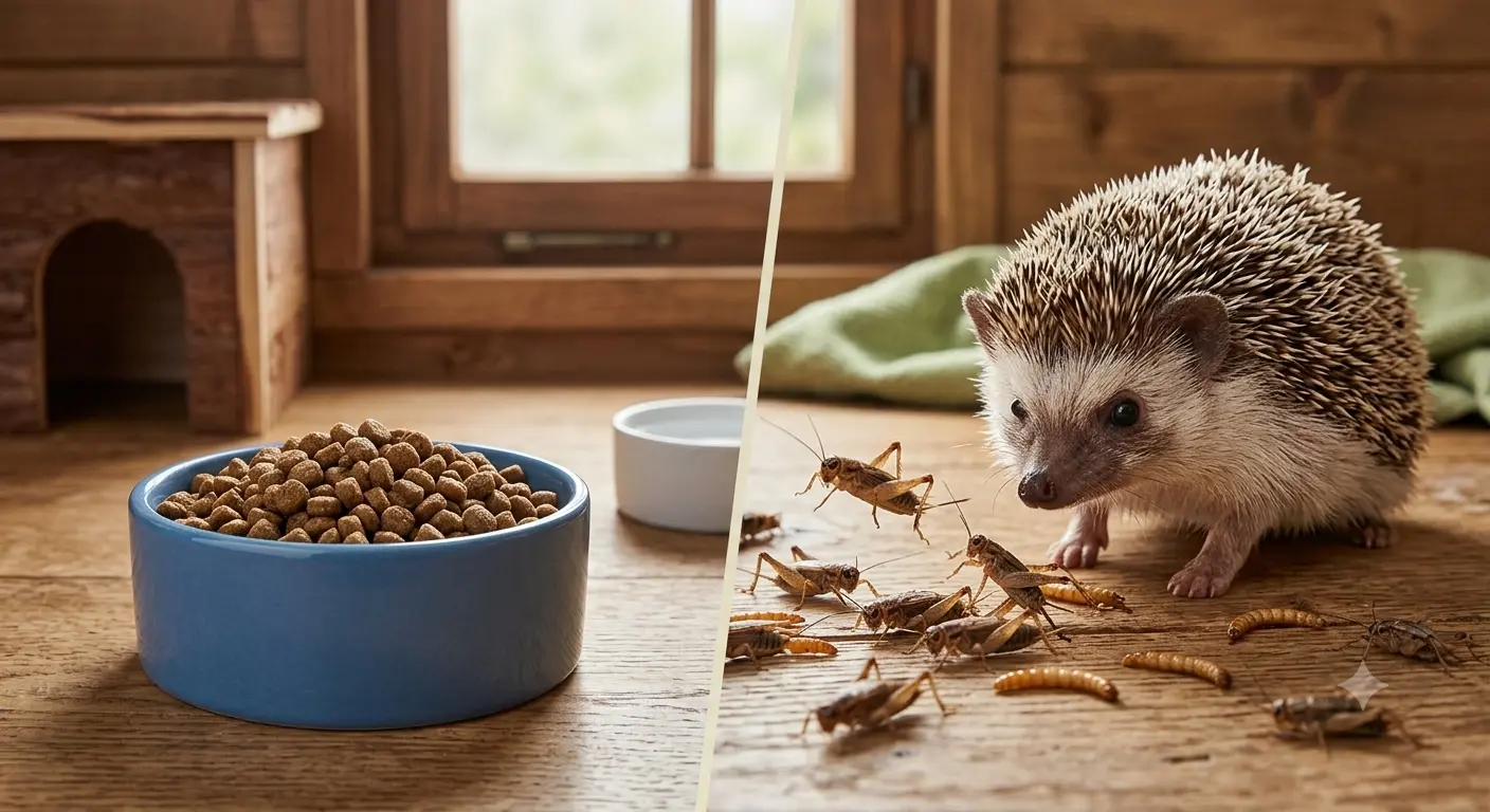 Commercial dry pet food kibble vs dynamic live prey for hedgehog diet