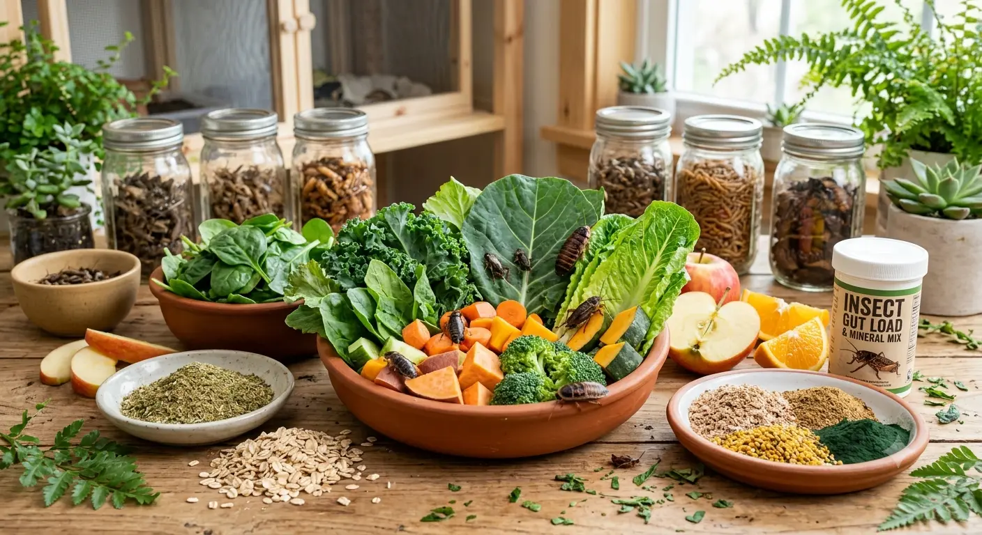 Fresh greens and gut loading ingredients for gut loaded feeder insects