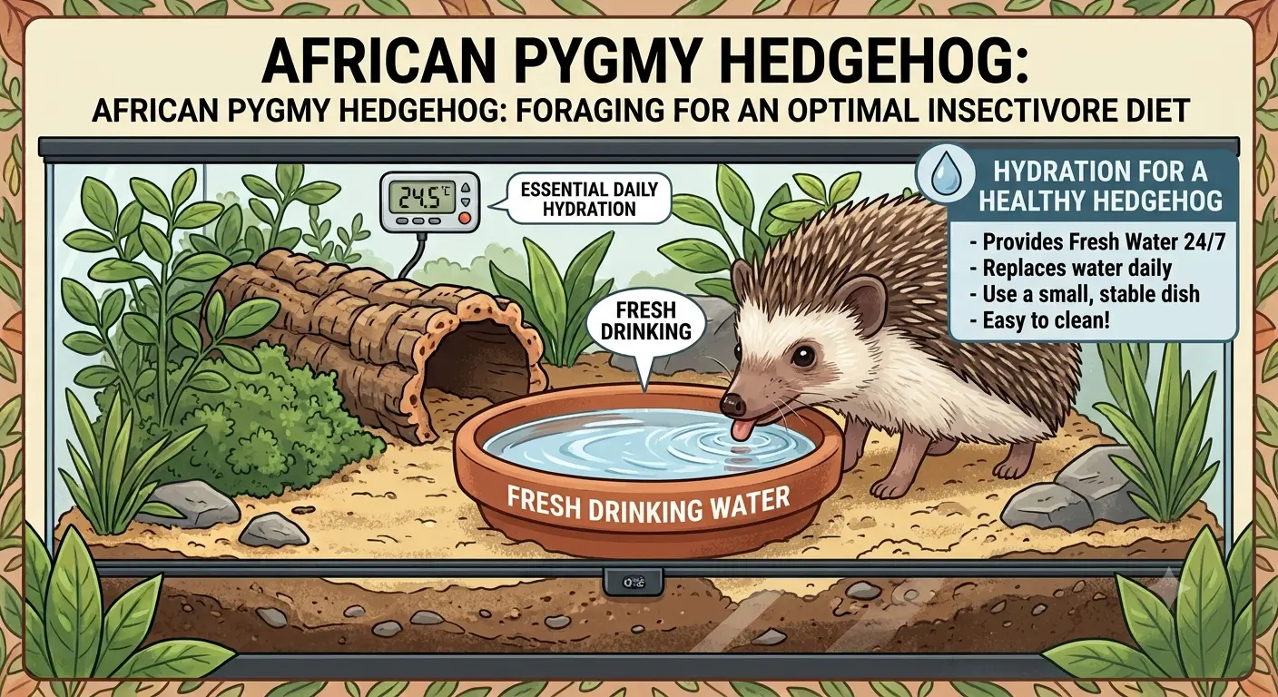 Fresh clean water provided to an exotic African Pygmy hedgehog