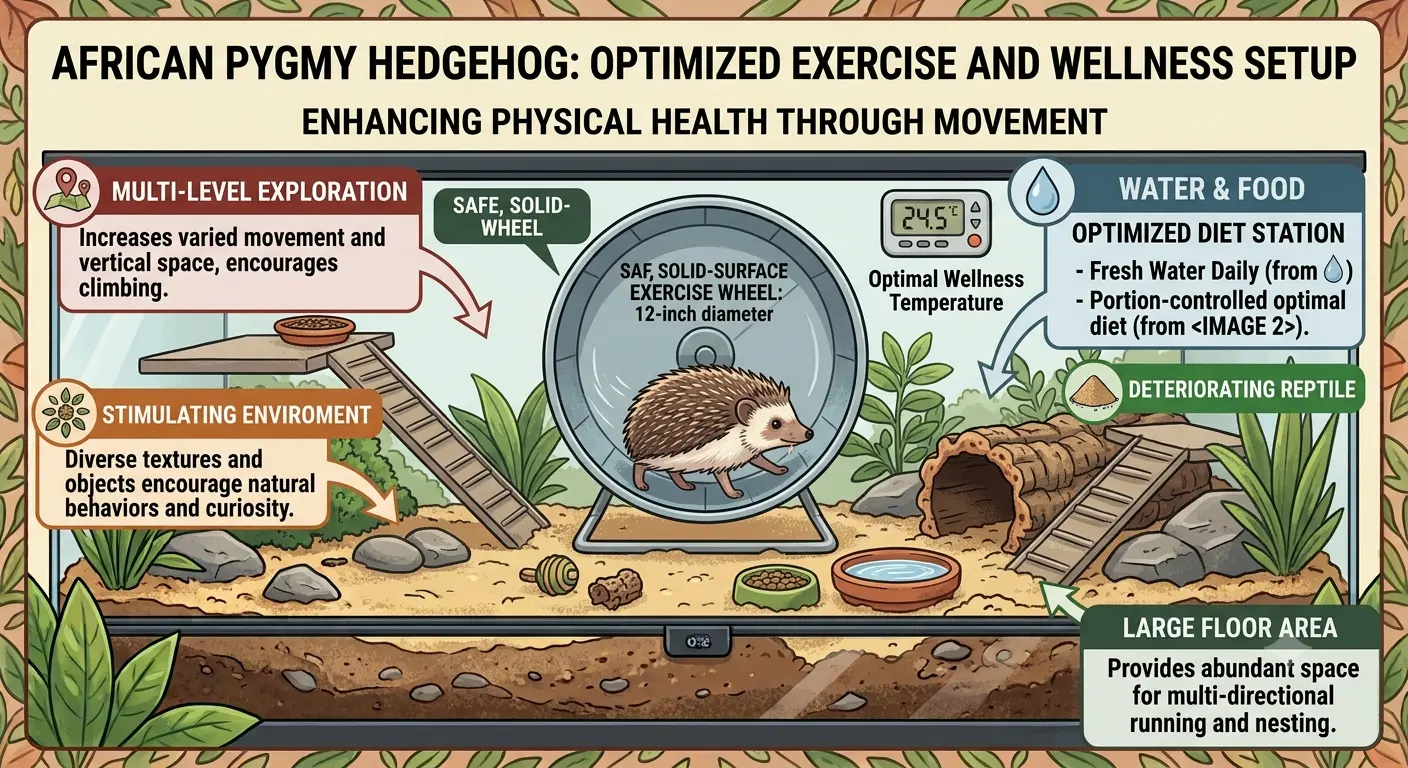 Hedgehog running wheel and optimized cage setup for physical health