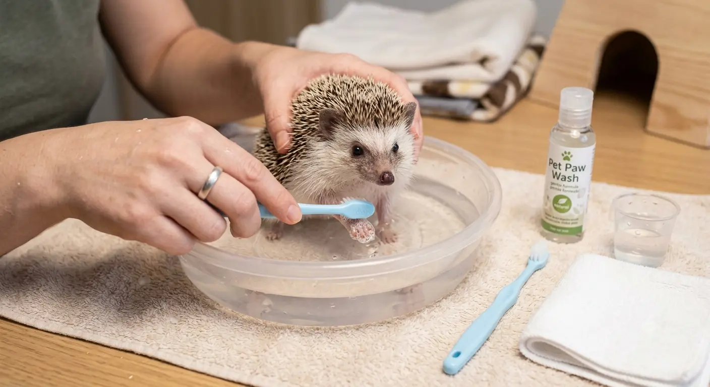 Shallow foot bath routine for small pet hygiene