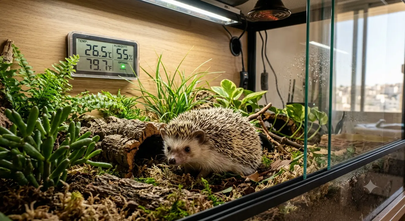 African Pygmy Hedgehog inside a climate controlled environment habitat