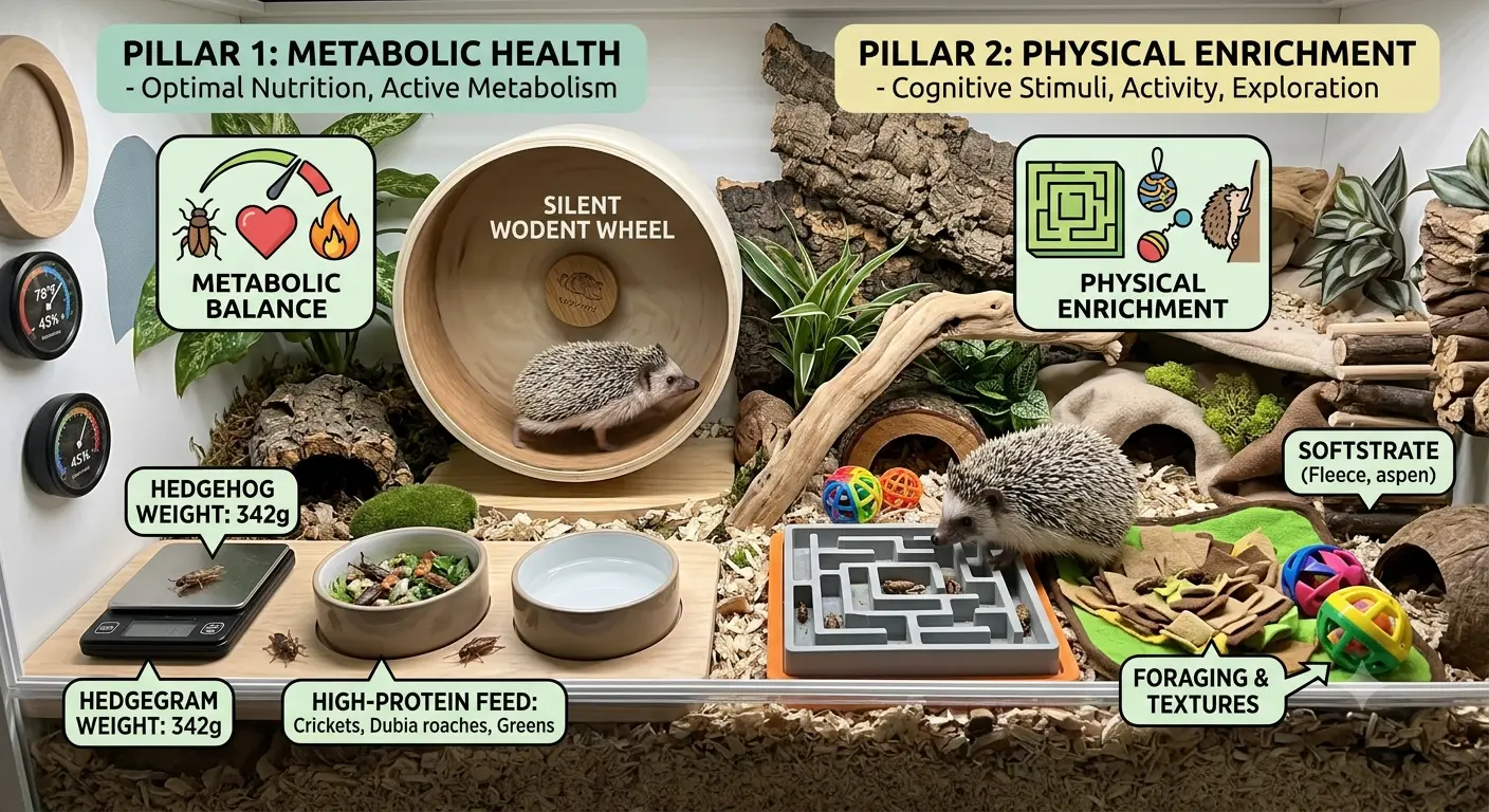 African pygmy hedgehog highlighting metabolic and physical enrichment pillars