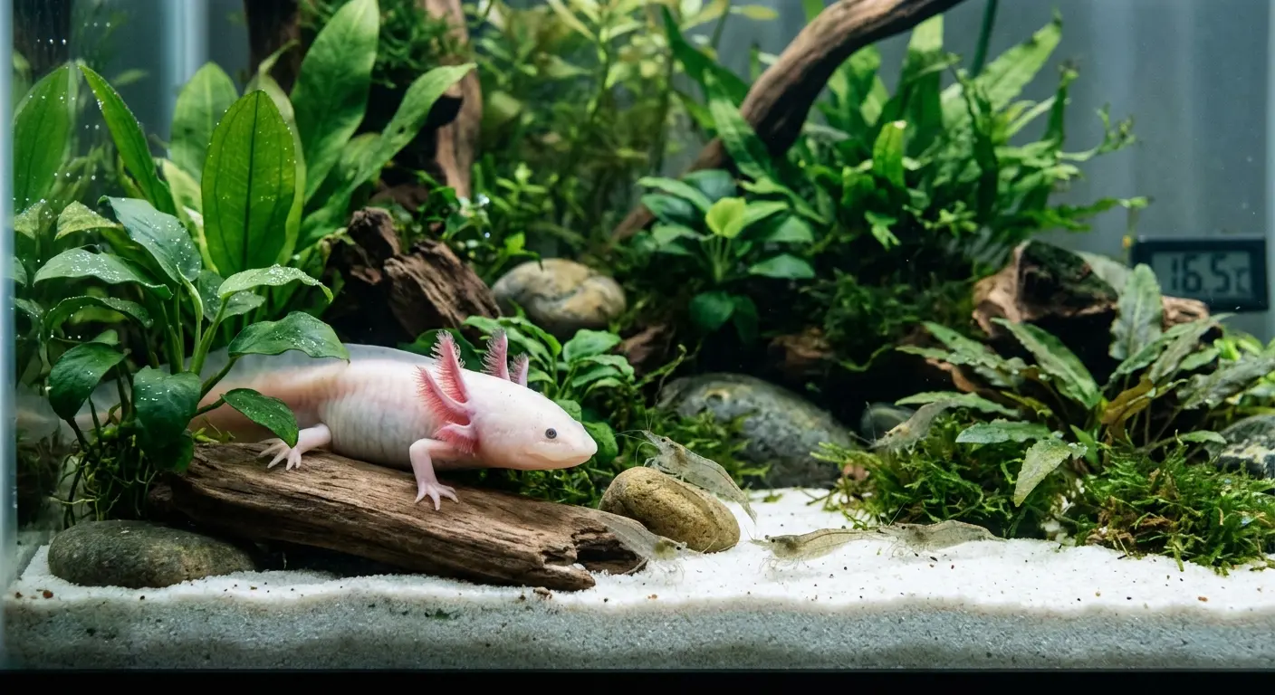axolotl tank mates resting in cold water aquarium