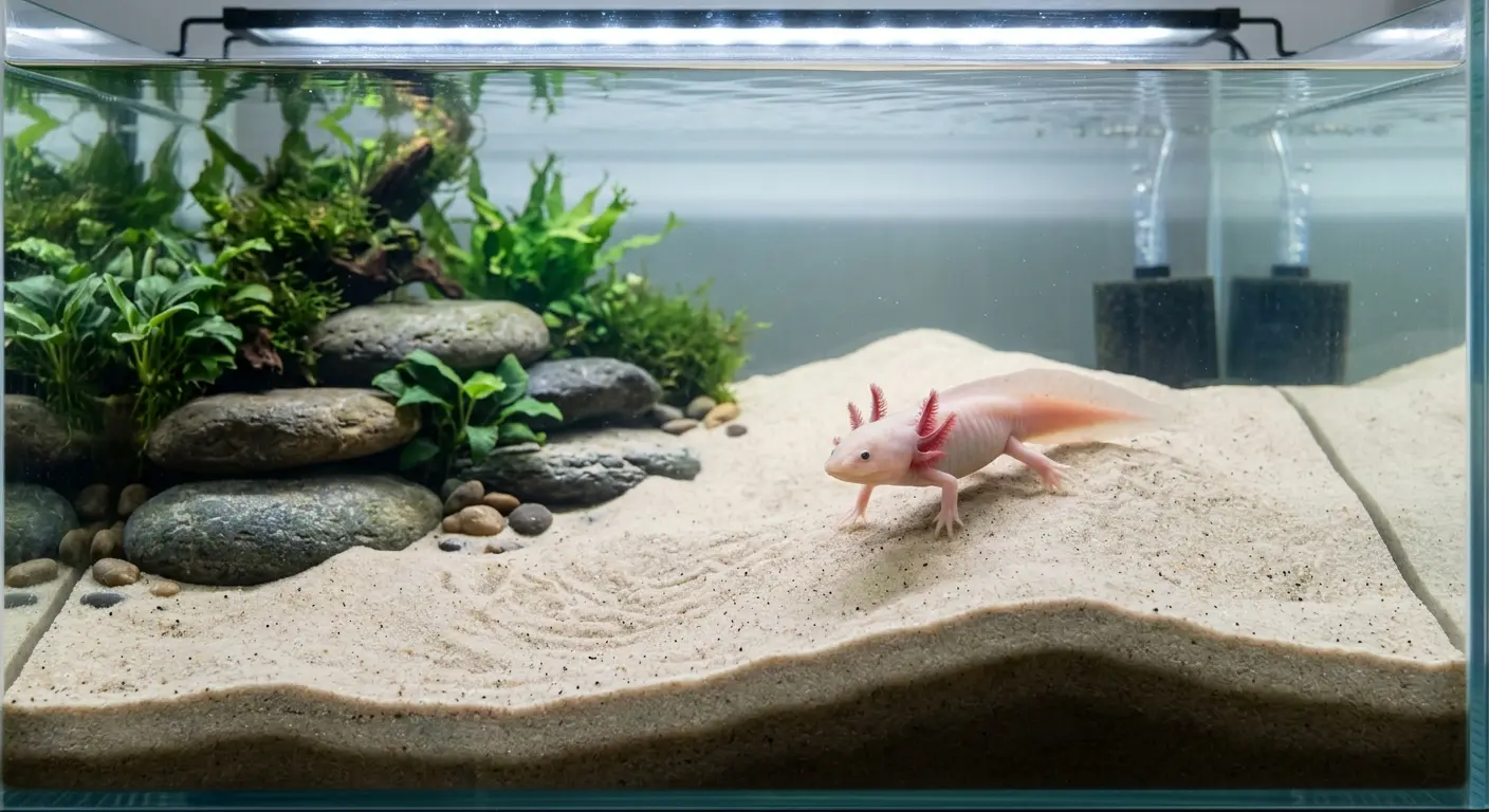 axolotl tank dune substrate setup with fine sand
