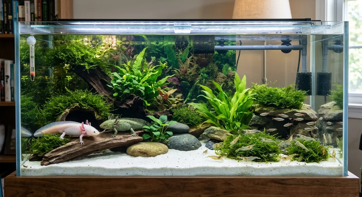 Ideal habitat setup for housing axolotl tank mates safely