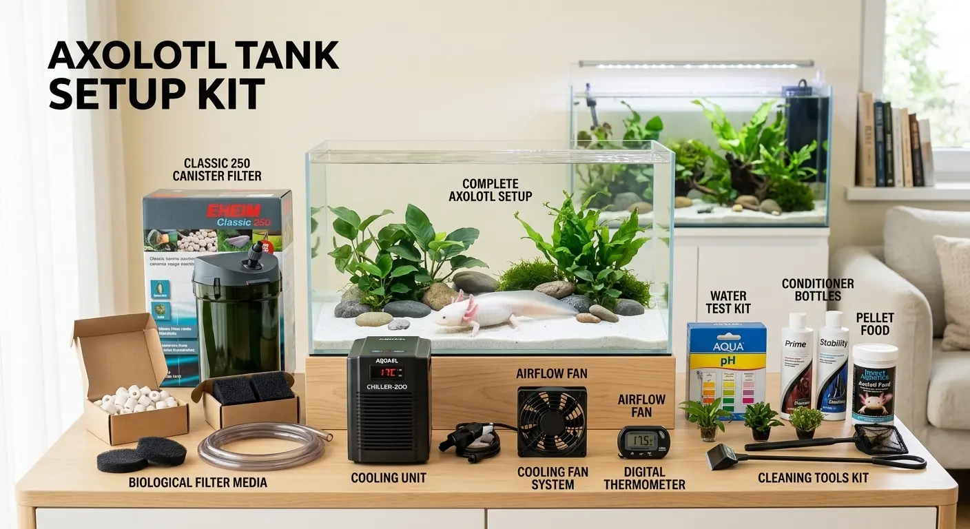 axolotl tank setup kit filtration and cooling accessories
