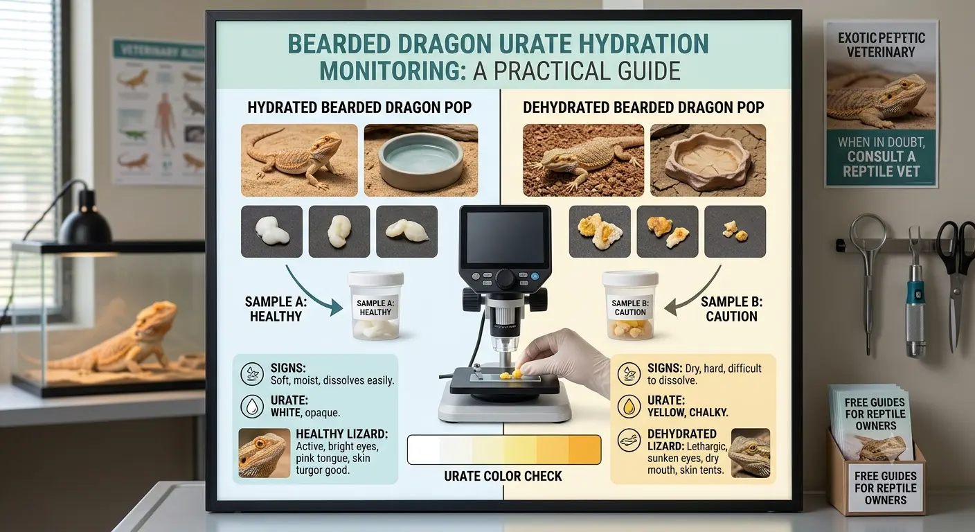 Monitoring hydrated and dehydrated bearded dragon poop urates