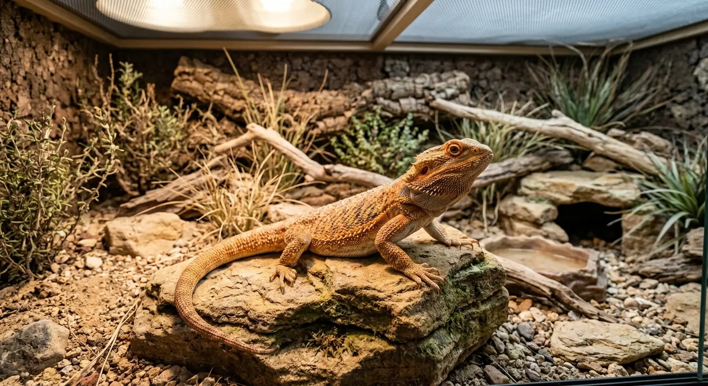 Healthy bearded dragon in a natural enclosure setting