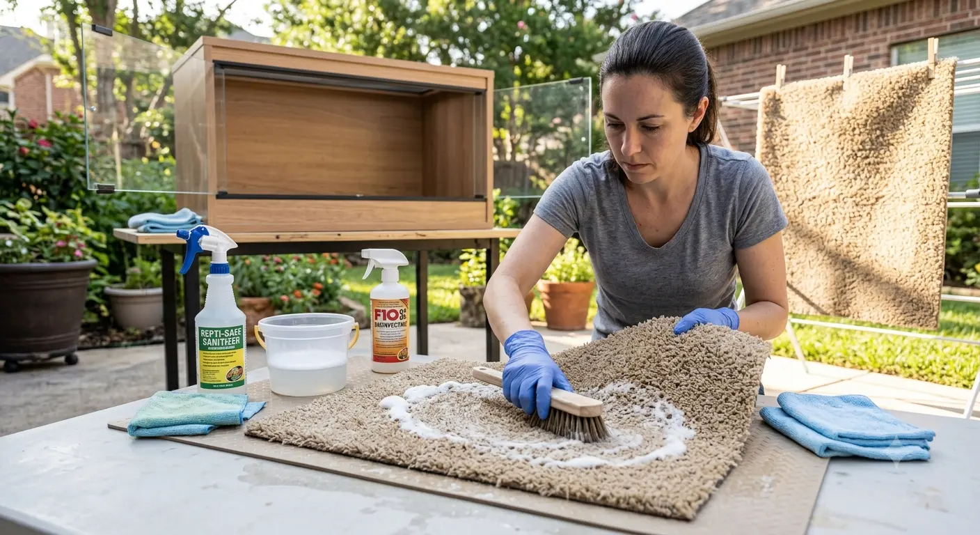 Proper sanitization and cleaning of terrarium carpet