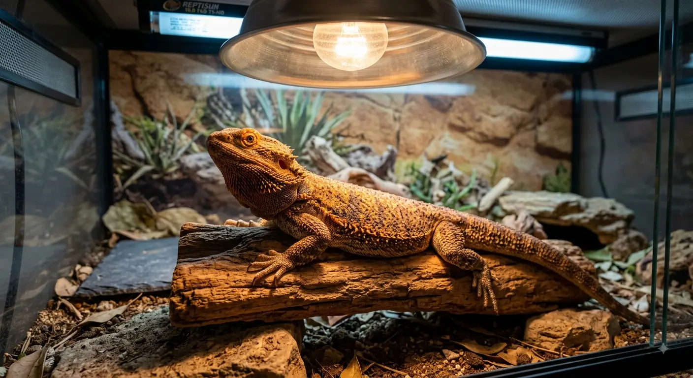 healthy adult bearded dragon basking under proper lighting